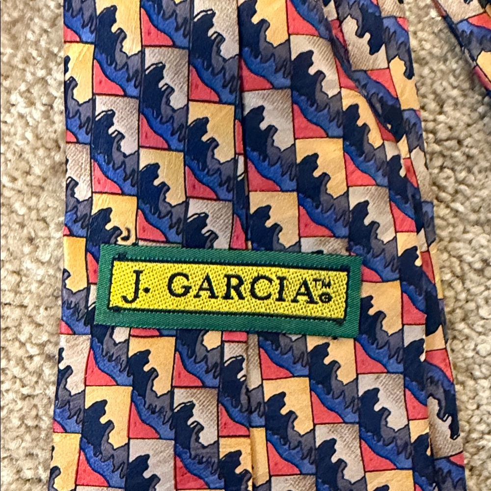 Vintage J. Jerry Garcia Silk Men's Neck Tie Necktie Abstract Waves Pattern - Picture 2 of 4